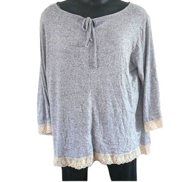 NWT Forgotten Grace Women’s 3X Long Sleeve Crochet Lace Trim Tunic Top, Grey - Picture 6 of 6